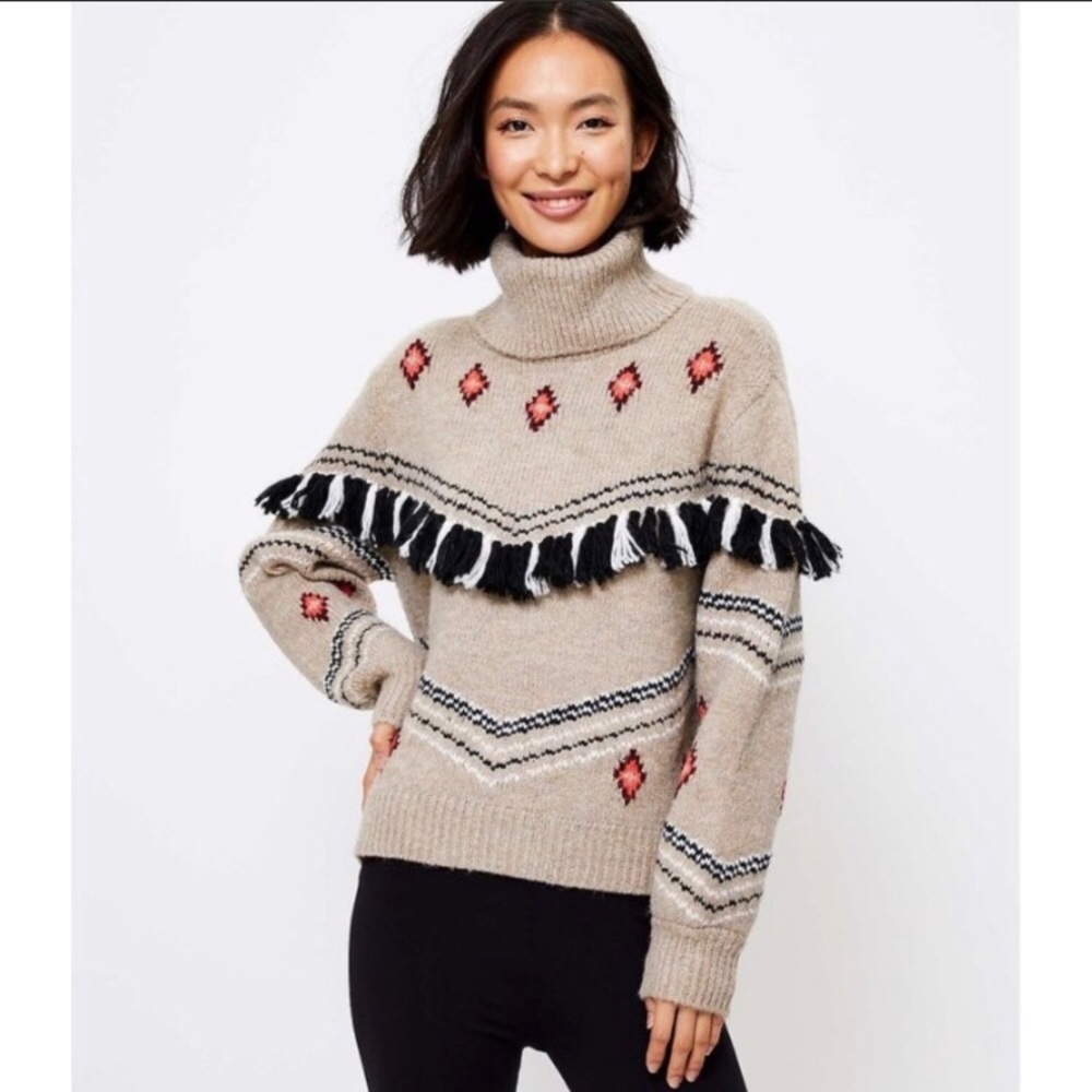 Lou & Grey for Loft Fringe Turtleneck Sweater